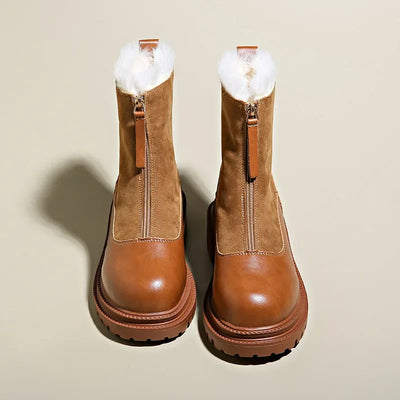 Isla Ankle-Length Ankle Combat Boots | Fur Trim Lug Sole Combat Boots