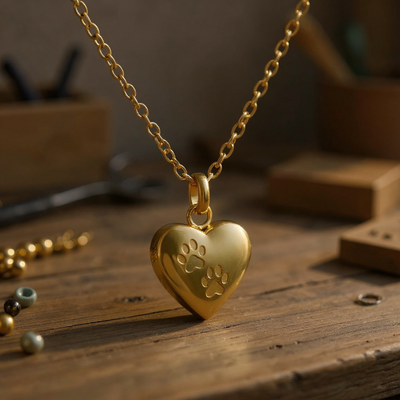 Pet Memorial Urn Necklace – Heart-Shaped Pendant with Paw Engraving