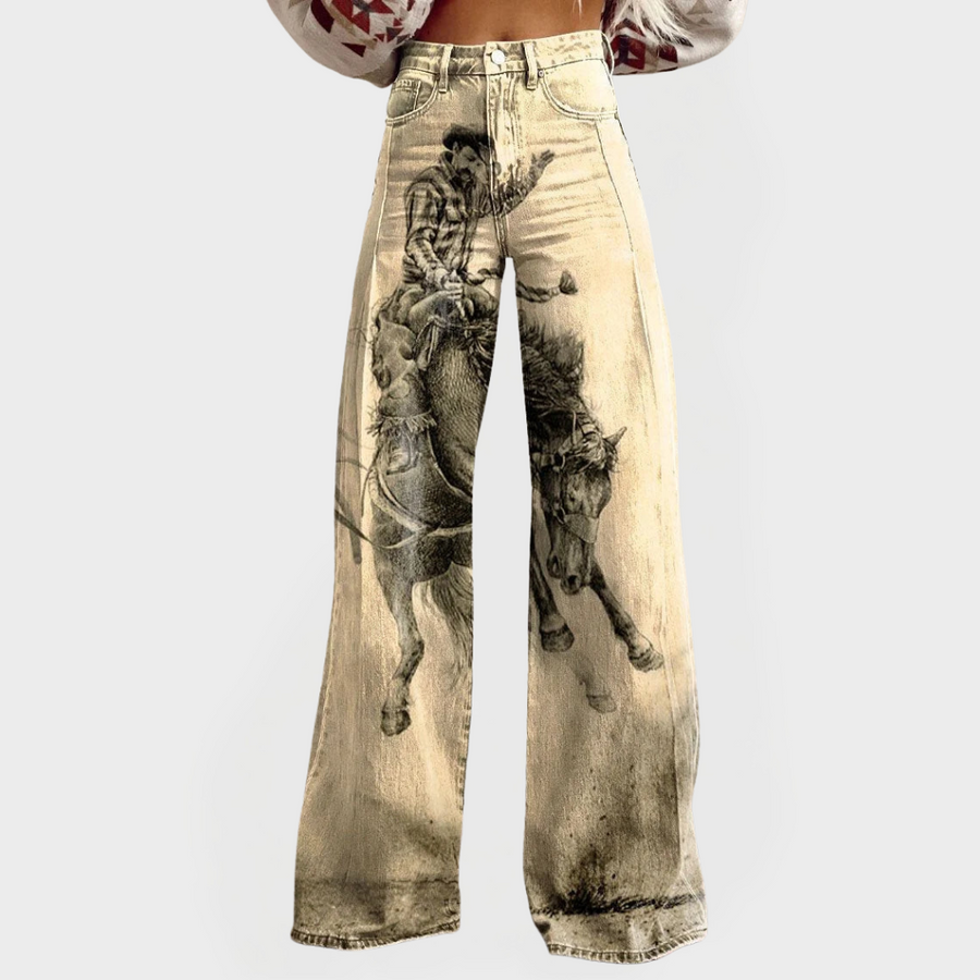 Stylish Jeans with Wide Legs and Pattern