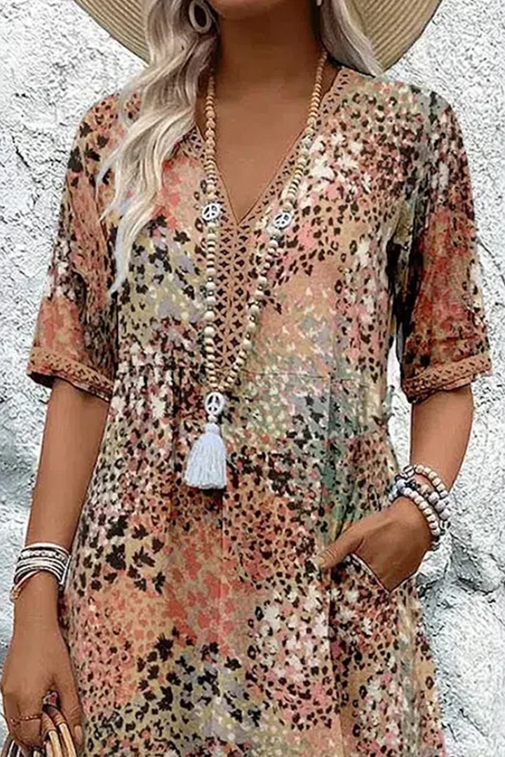 Eleanor | Wydrukowana Sukienka Boho Midi