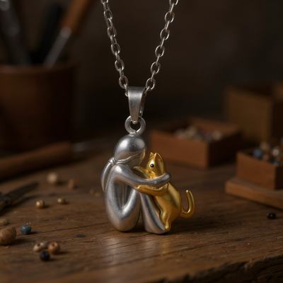 Cat Hug Pendant Necklace