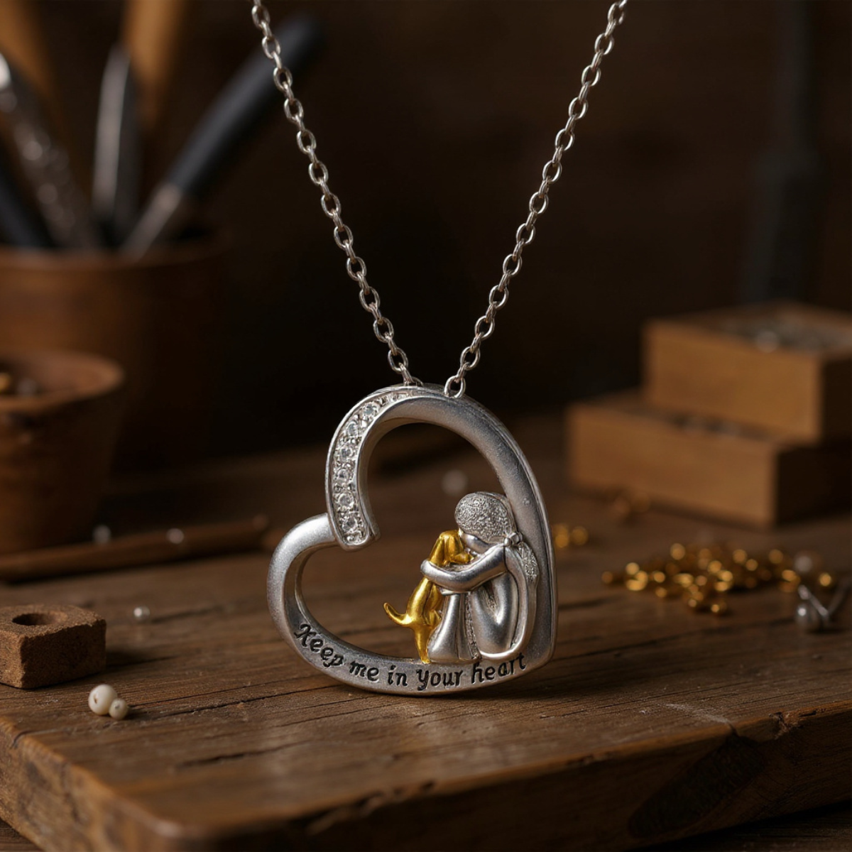 925 Sterling Silver Necklace – Heart & Dog Design with Zirconia