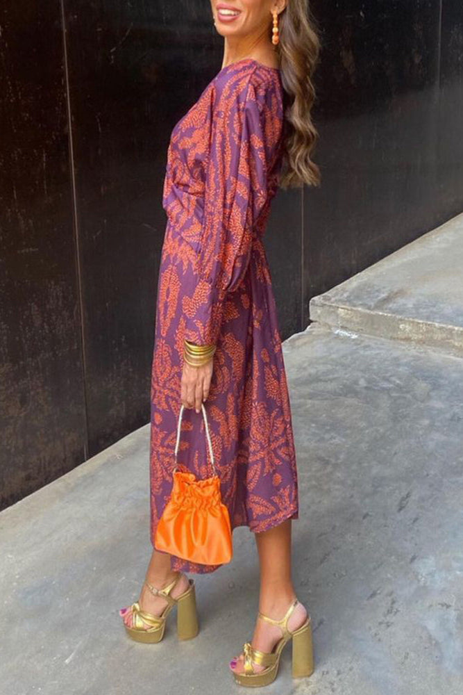 Liva | Vintage Draped Long Sleeve Midi Dress