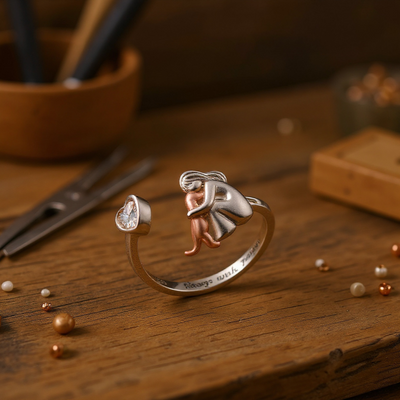 Adjustable Dog Ring in 925 Sterling Silver – “Always in My Heart” with Zirconia