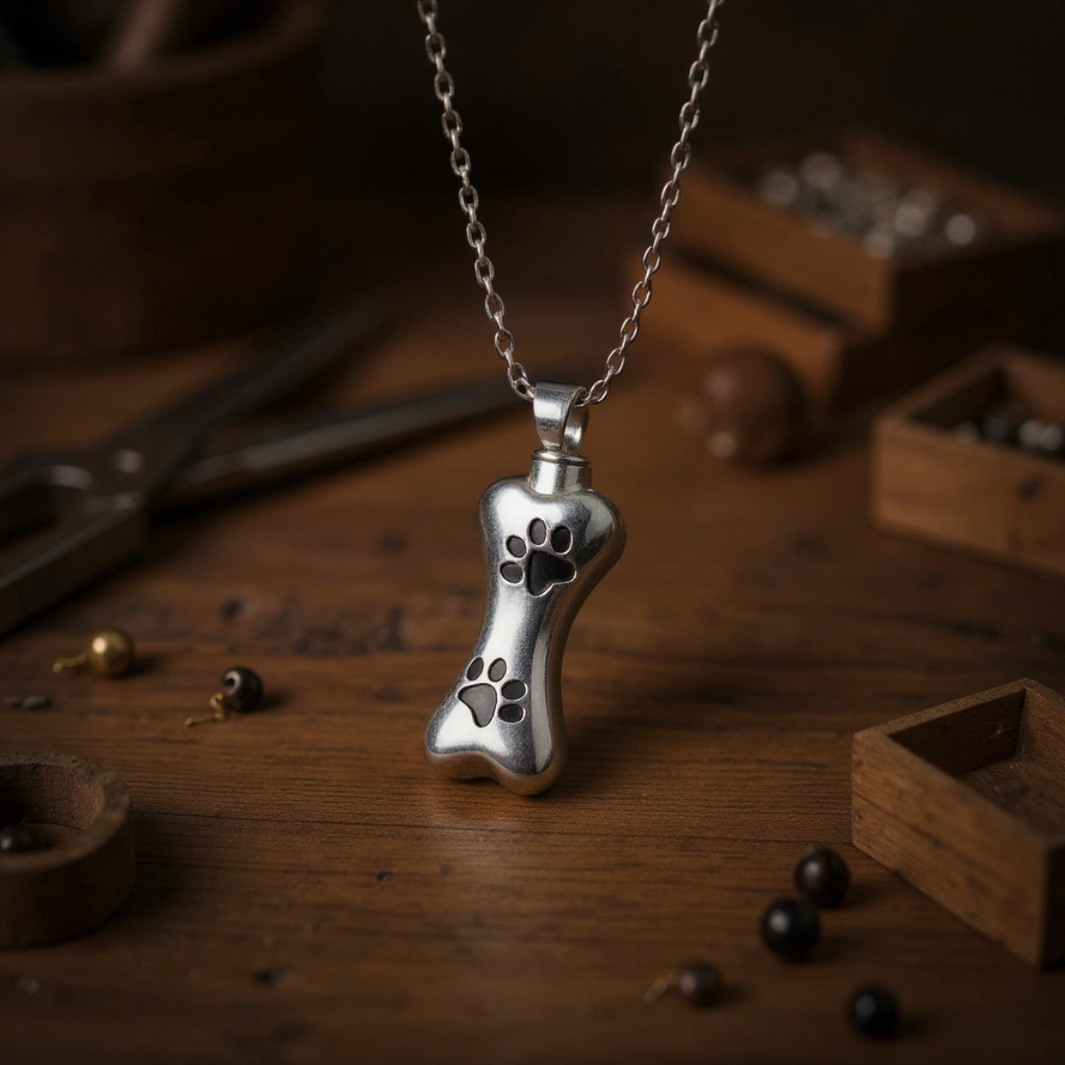 Bone Ash Locket – Stainless Steel Paw Print Cremation Necklace