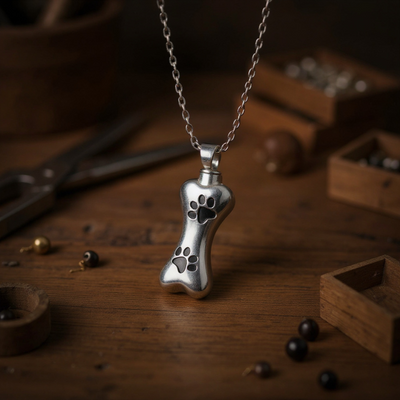 Bone Ash Locket – Stainless Steel Paw Print Cremation Necklace