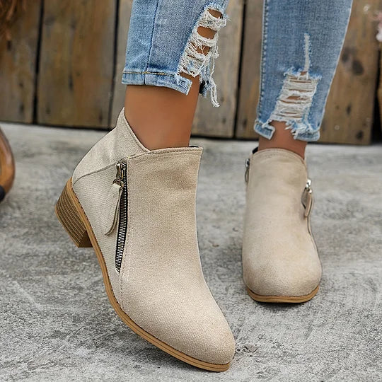 Farah - Leather Orthopedic Ankle Boots with Zipper