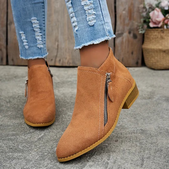 Farah - Leather Orthopedic Ankle Boots with Zipper
