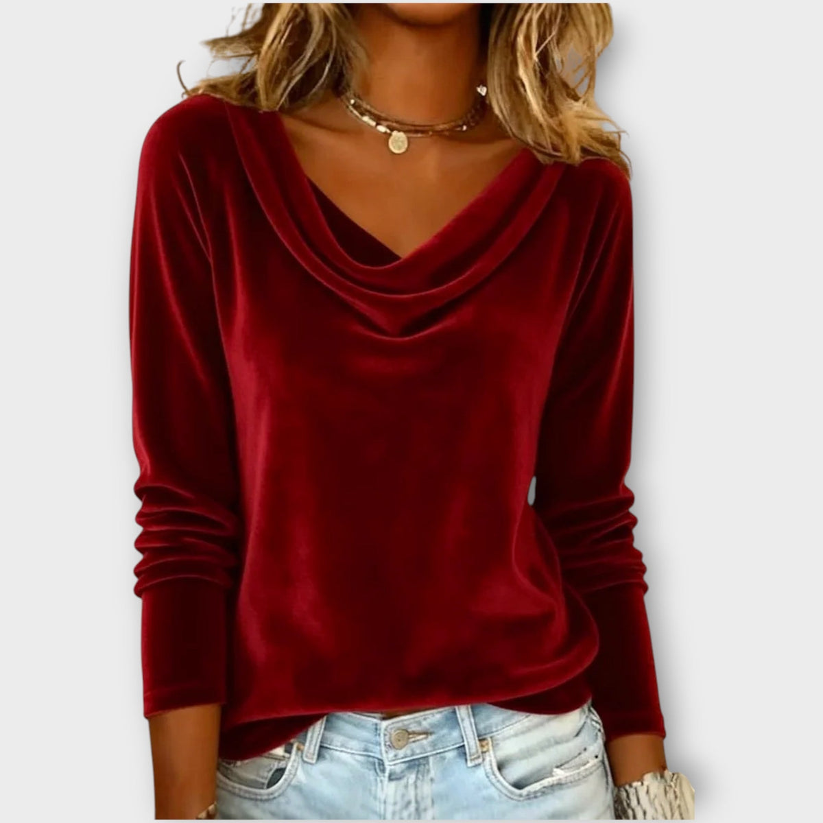 Velvet Draped Neck Top