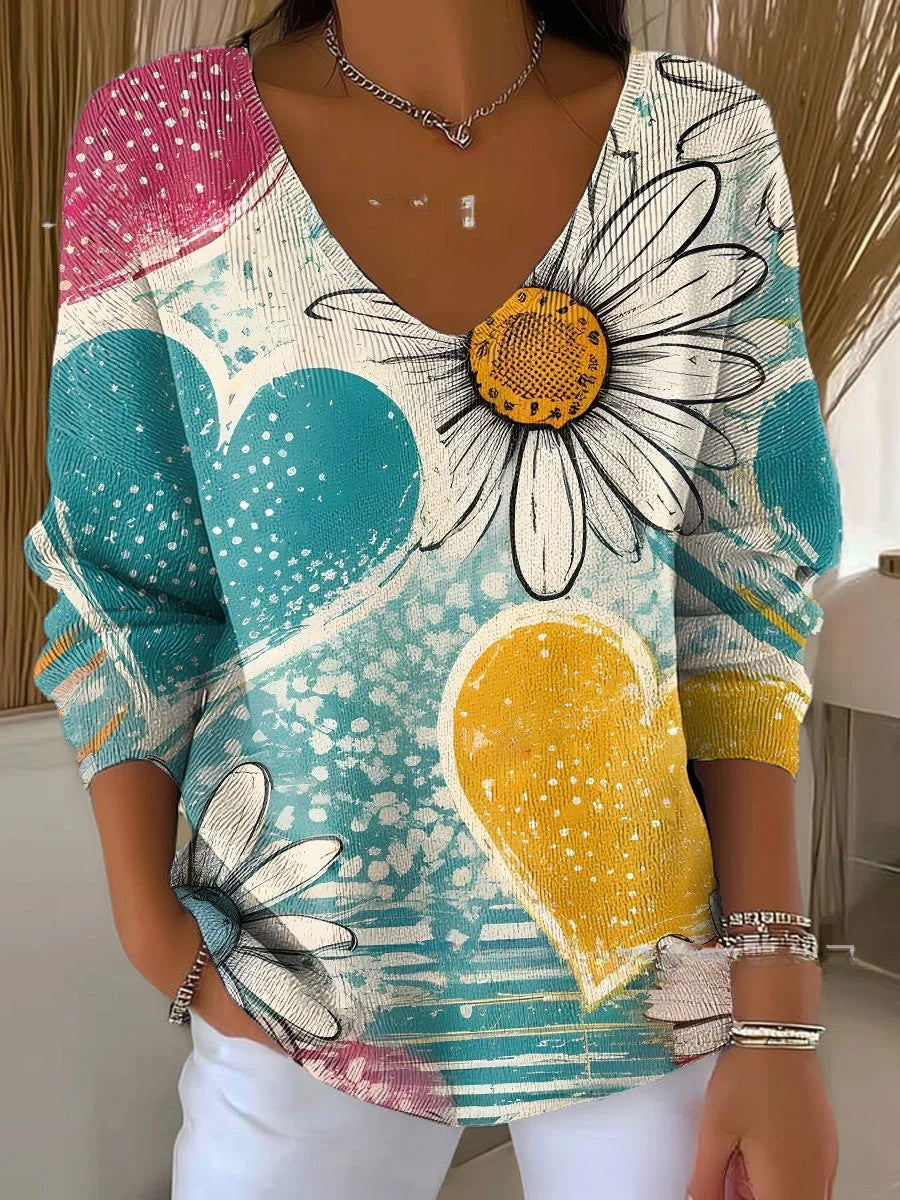 Fenella | Kolorowy Sweter z Dekoltem w Kształcie V