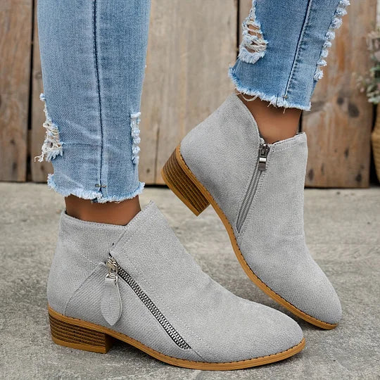 Farah - Leather Orthopedic Ankle Boots with Zipper