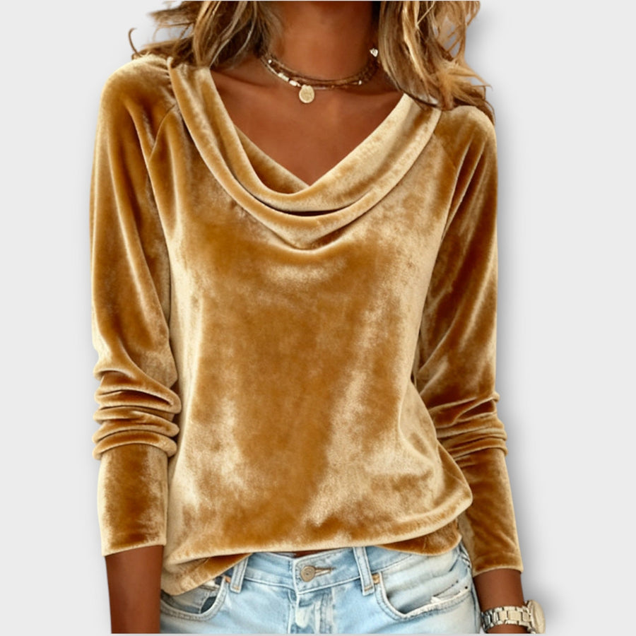 Velvet Draped Neck Top
