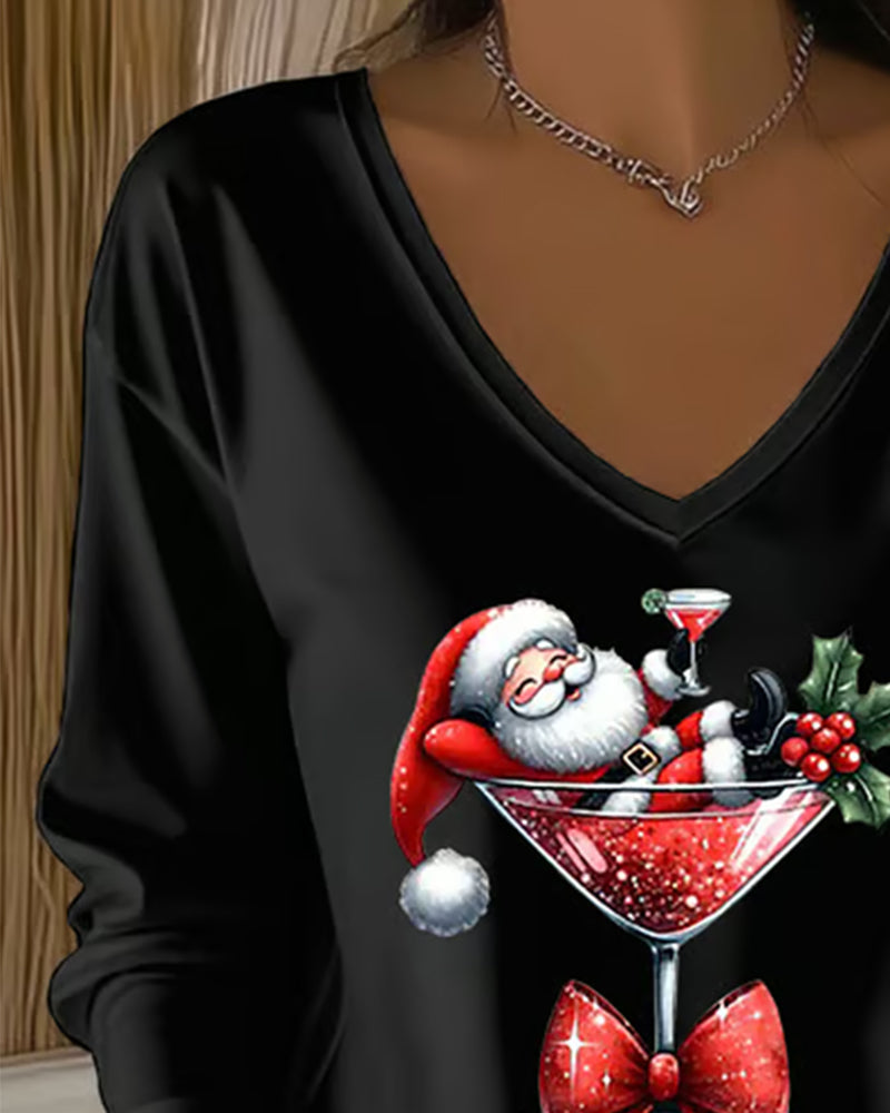Emily | Santa Cocktail V-Neck Top