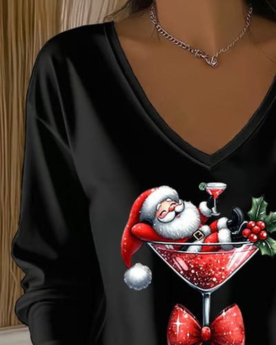 Emily | Santa Cocktail V-Neck Top