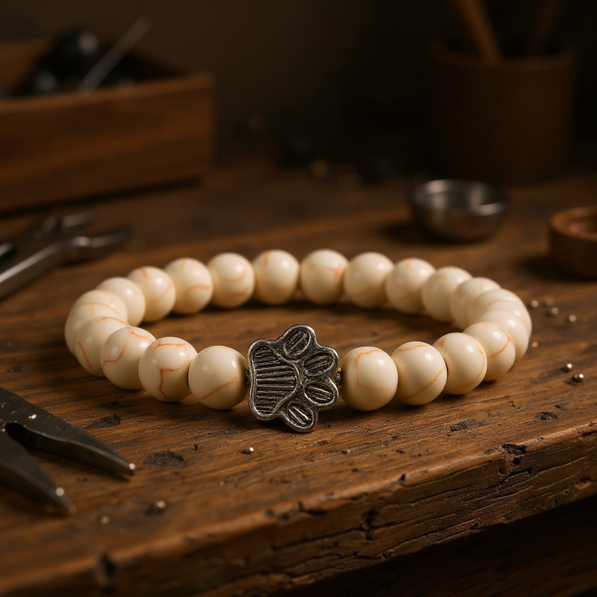 Beaded Paw Bracelet – Natural Stone Design
