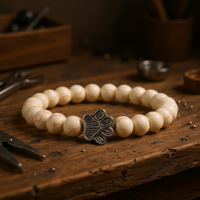 Beaded Paw Bracelet – Natural Stone Design