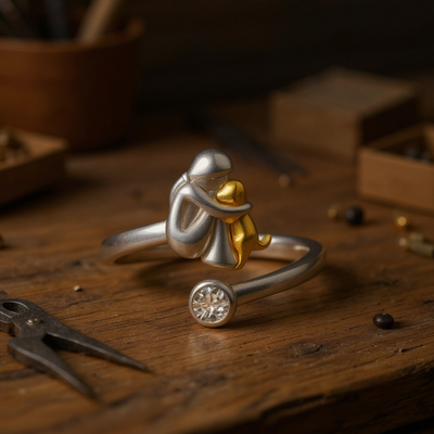 925 Sterling Silver Dog Ring wit Zirconia – Adjustable & Handmade