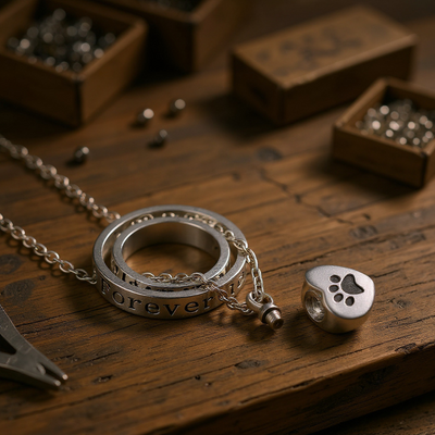 "No Longer By My Side, Forever In My Heart" – Stainless Steel Urn Paw Necklace