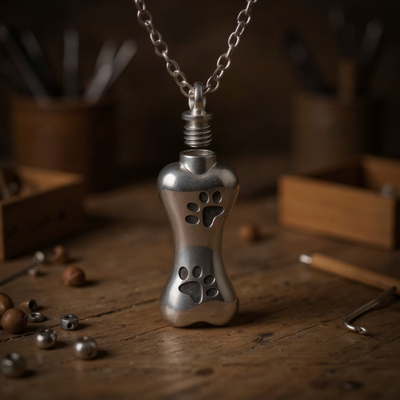 Bone Ash Locket – Stainless Steel Paw Print Cremation Necklace