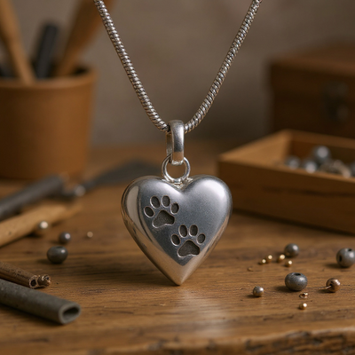 Pet Memorial Urn Necklace – Heart-Shaped Pendant with Paw Engraving