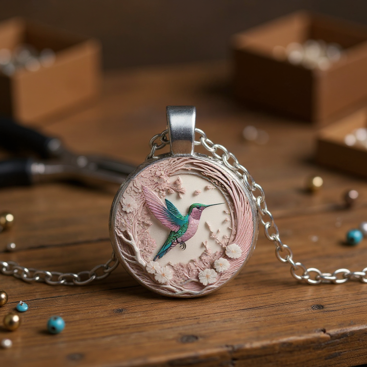 Hummingbird Glass Dome Pendant Necklace/Earrings