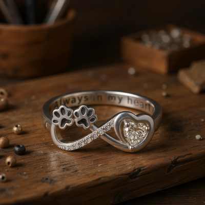Zirconia Paw Ring with Heart and Infinity Design