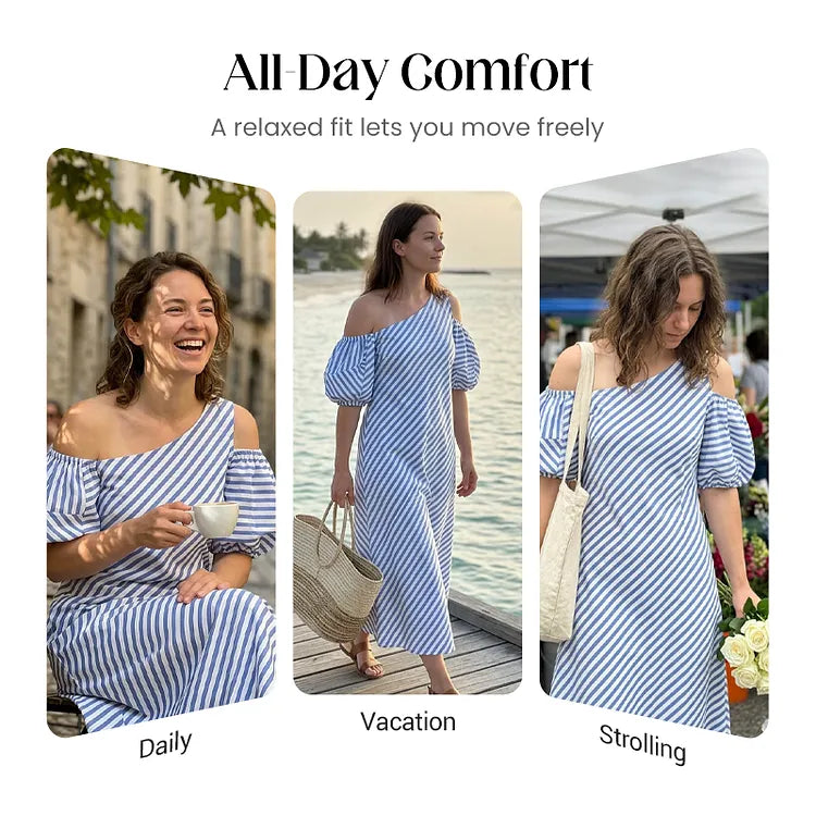 Striped off-shoulder dress for women – Elegant, flowy, summer chic