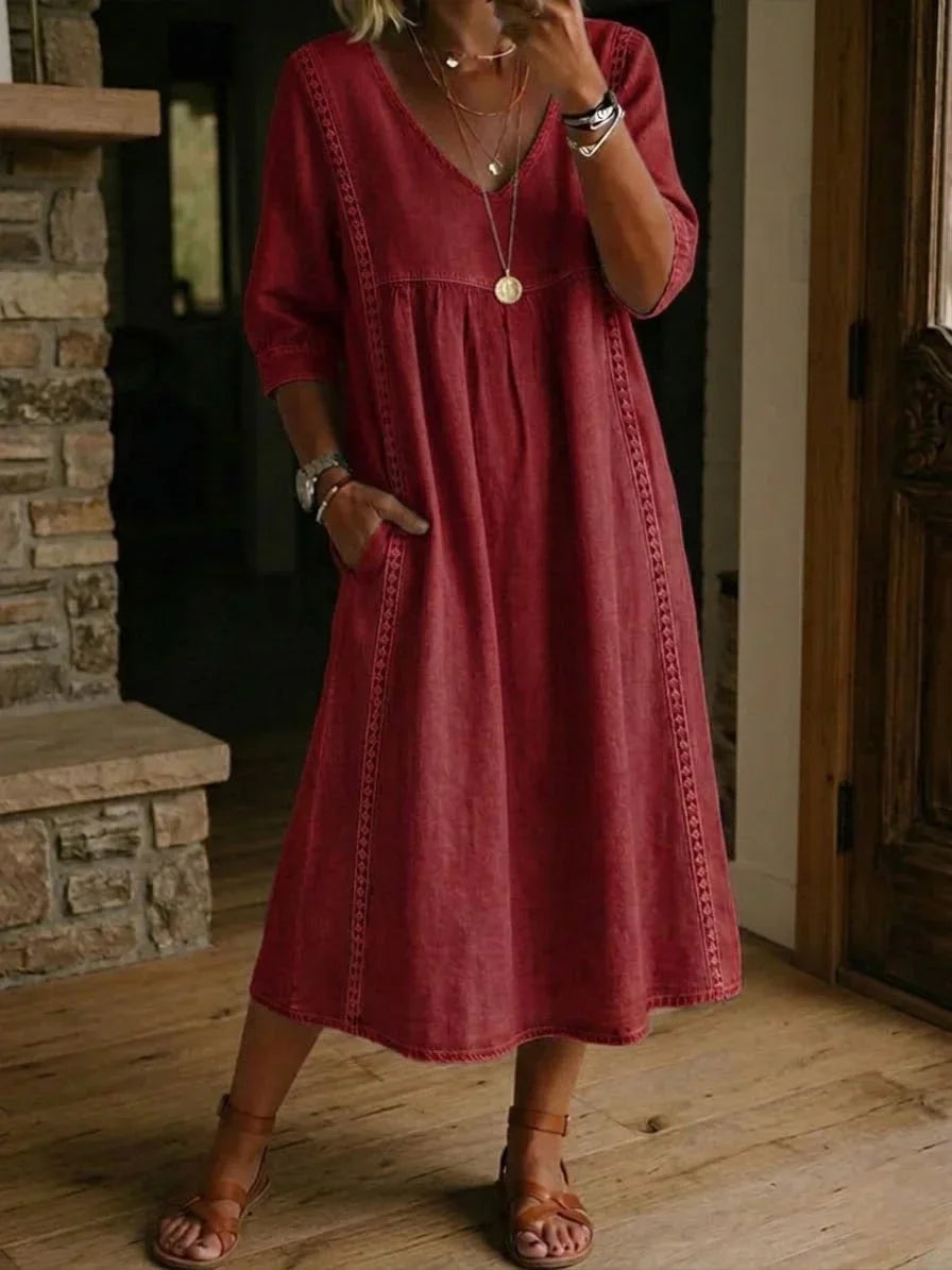 Rovina - Relaxed Midi Dress 3/4 Sleeve