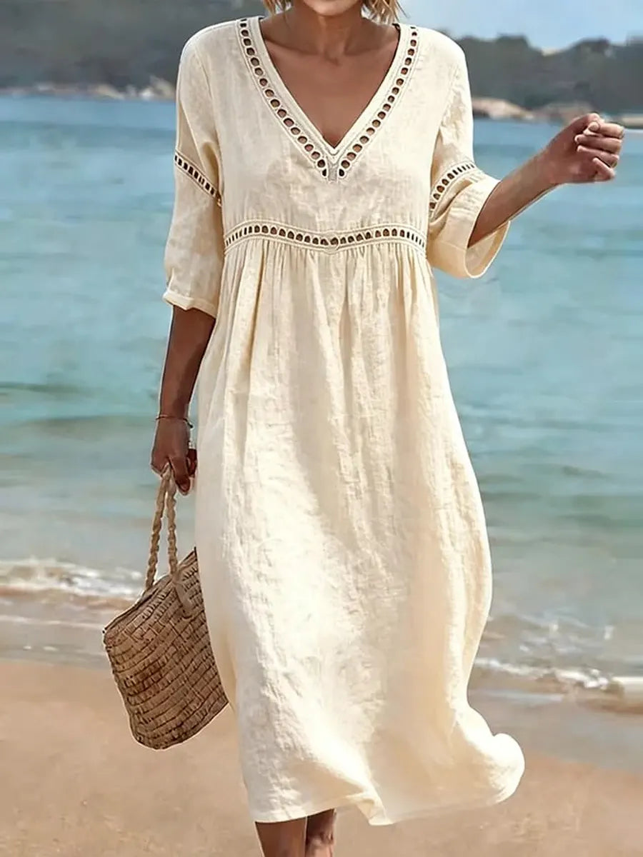 Quessia - Soft-Touch Dress with V-Neck