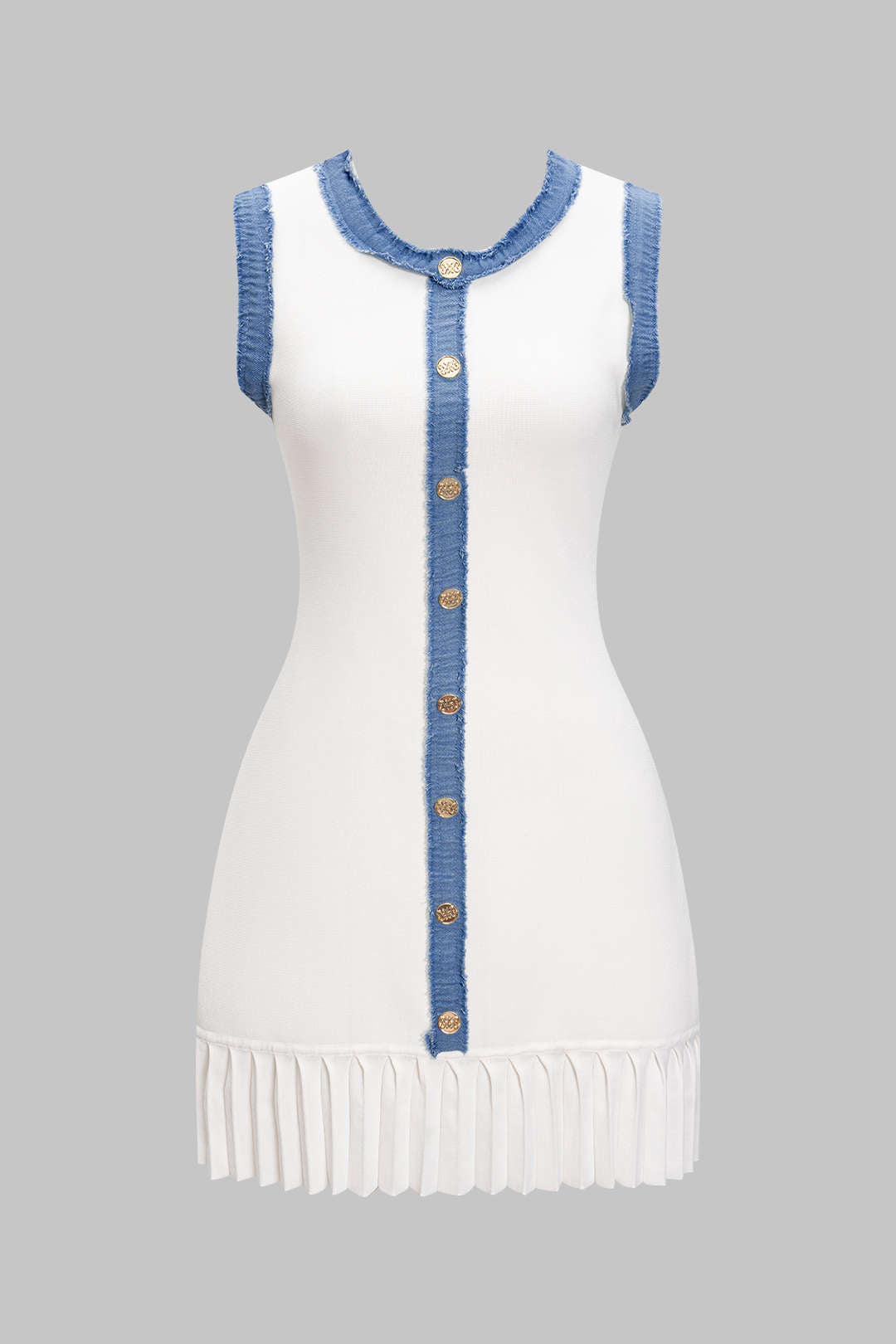 Kyriaki | Dzianinowa Metaliczna Sukienka z Guzikami bez Rękawów