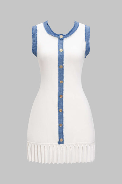 Kyriaki | Dzianinowa Metaliczna Sukienka z Guzikami bez Rękawów