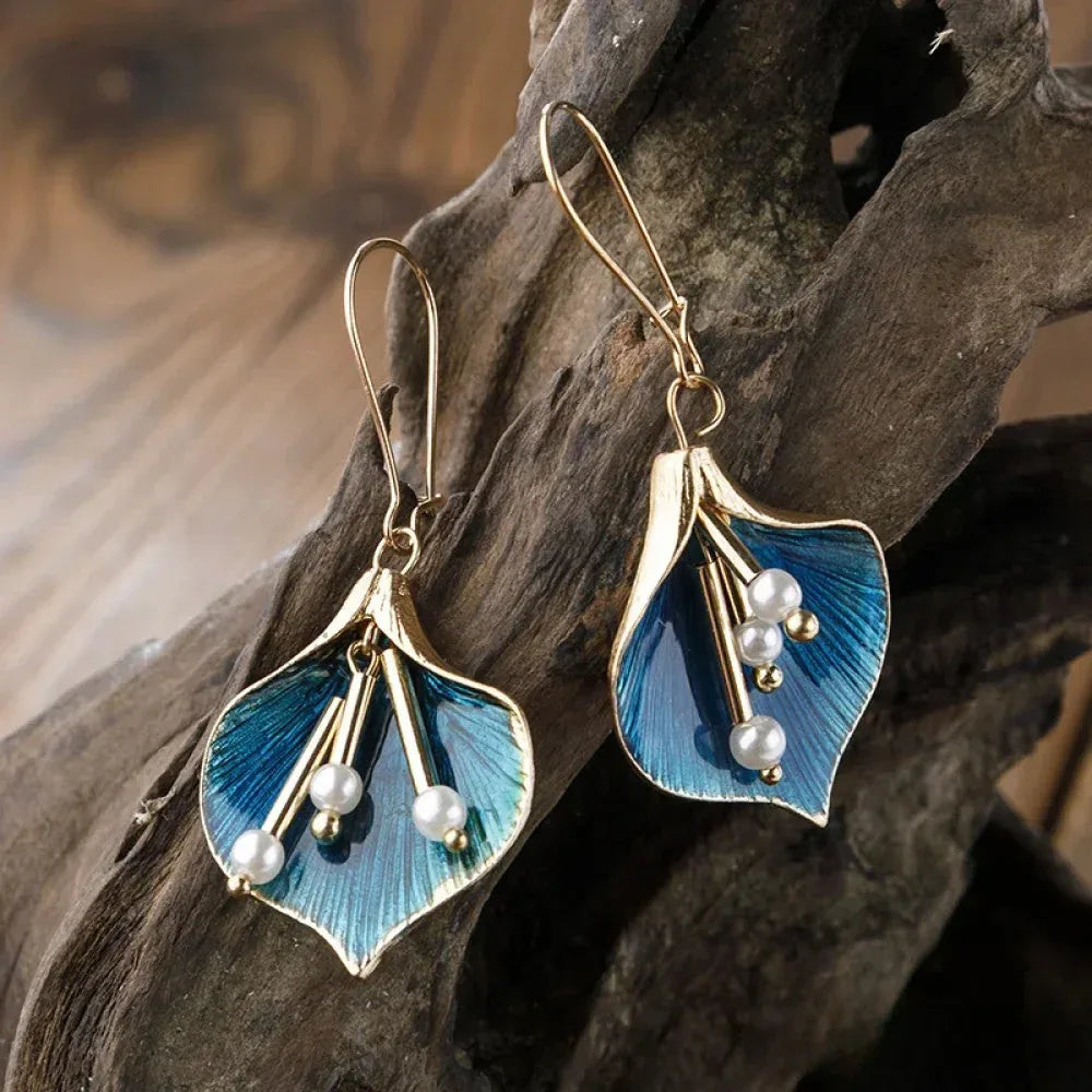 Antique Blue Lotus Silver Earrings