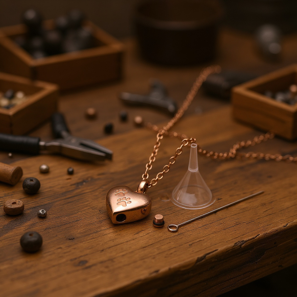 Pet Memorial Urn Necklace – Heart-Shaped Pendant with Paw Engraving