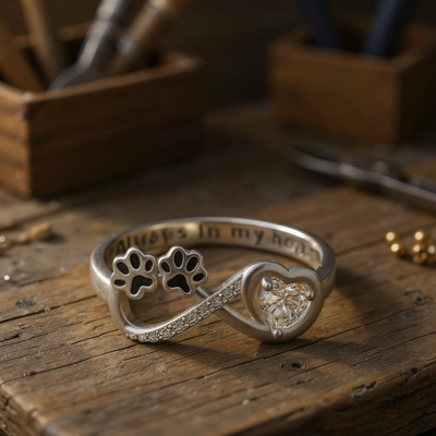 Zirconia Paw Ring with Heart and Infinity Design