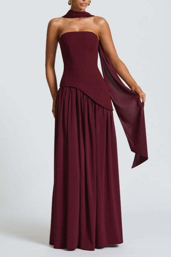 Zeni | Sukienka Maxi bez ramiączek z rozcięciem i wstążką