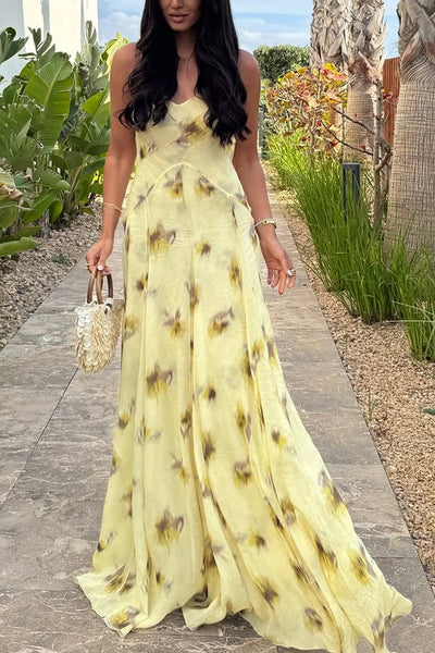 Jisara | Sukienka Maxi w Kwiatowy Wzór z Zachodem Słońca