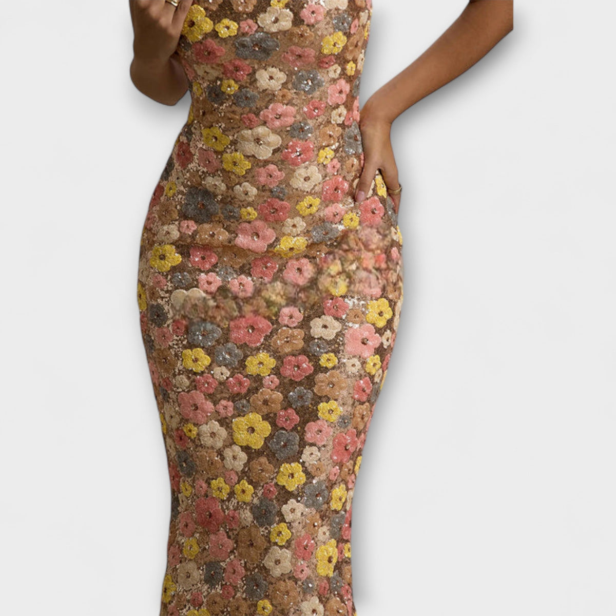 Oakley - Maxi Dress with Floral Sequins in 80s Style