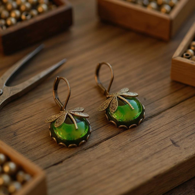 Dragonfly Earrings in Antique Gold