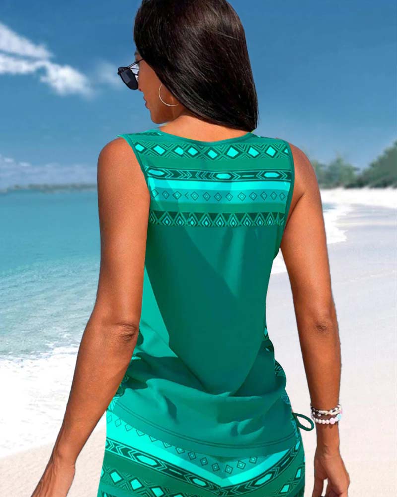 Radosława | Tankini z geometrycznym nadrukiem i dekoltem w serek