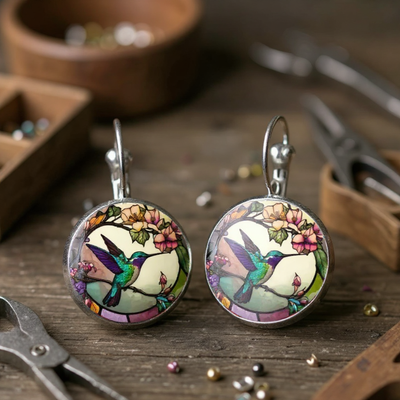 Hummingbird Glass Dome Pendant Necklace/Earrings