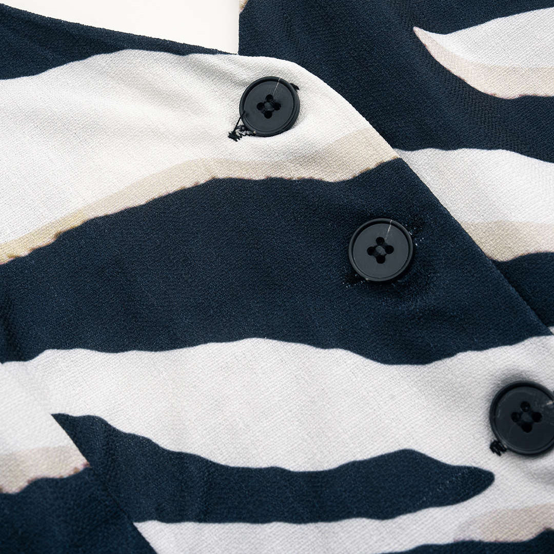 Elindra | Kontrastowy wzór w paski, bez pleców, z guzikiem, na szyję