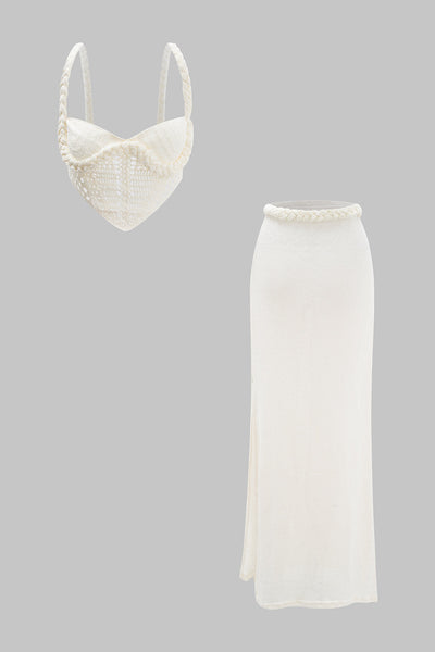 Ismene | Pleciony crop top z wycięciami i spódnica z rozcięciem