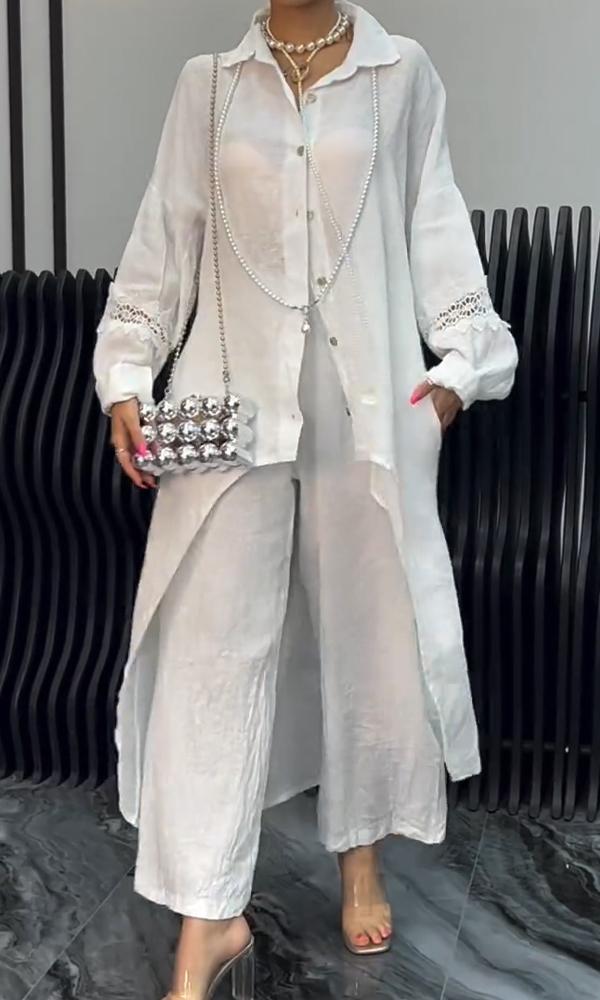 Long Sleeve Top and Pants Set with Irregular Hem