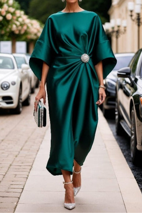 Yuna | Luksusowa Satynowa Sukienka Długa z Połyskiem