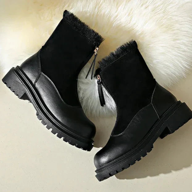 Isla Ankle-Length Ankle Combat Boots | Fur Trim Lug Sole Combat Boots