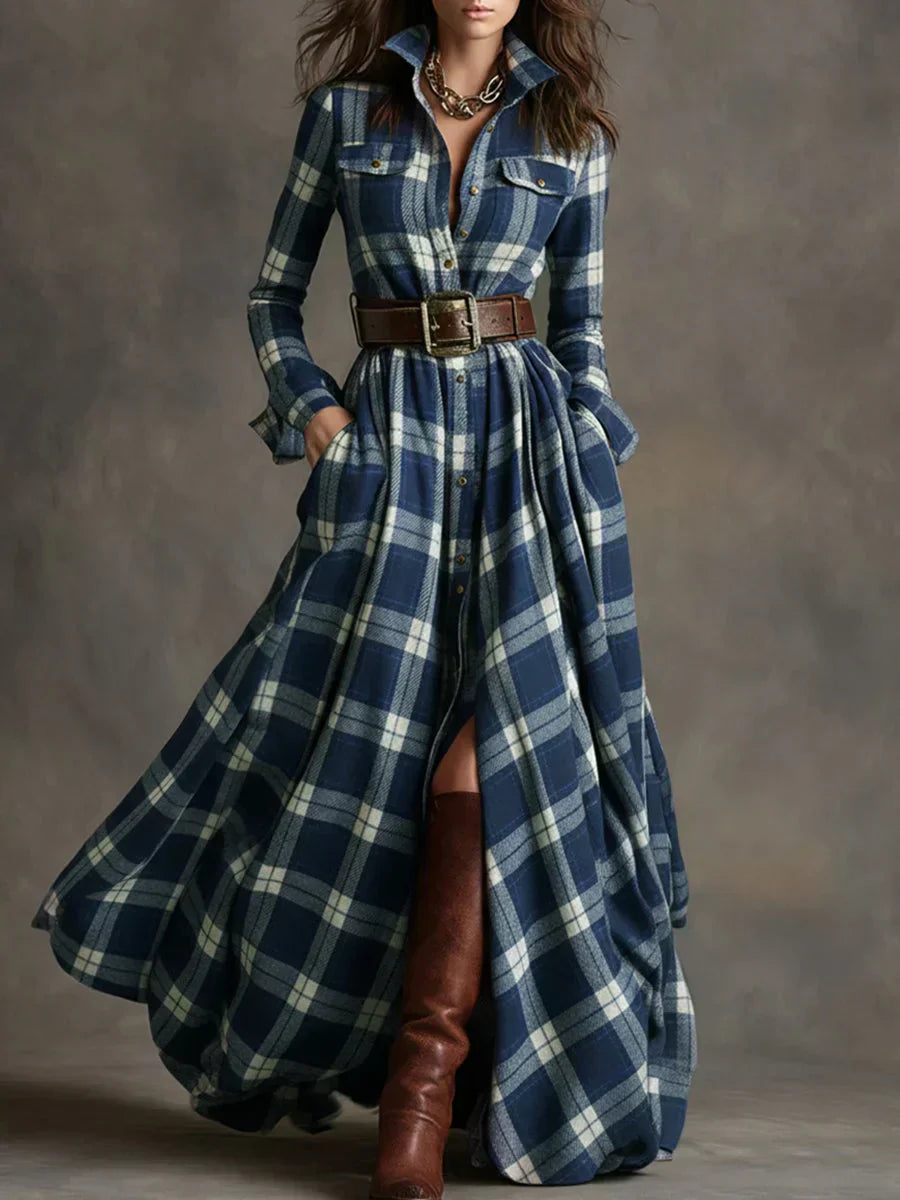 Sara | Retro Checkered Long Dress