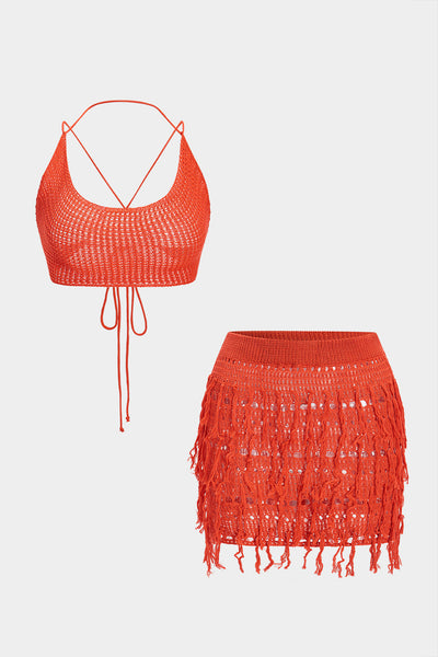 Zestaw spódnicy z dzianiny w dużych rozmiarach z frędzlami i wycięciami