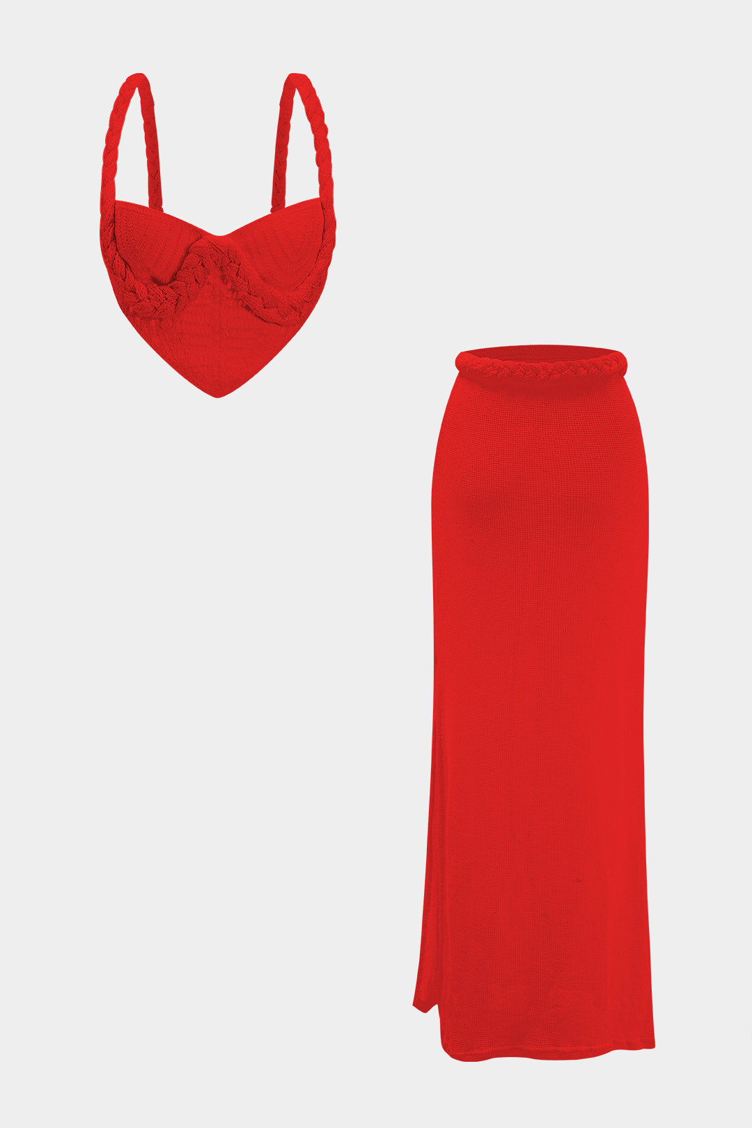 Ismene | Pleciony crop top z wycięciami i spódnica z rozcięciem