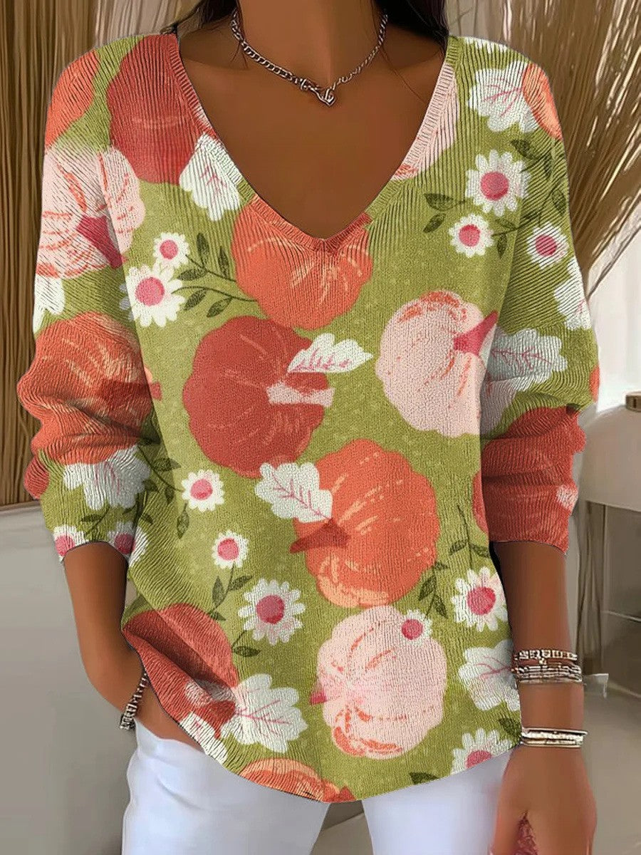 Tahlia | Kolorowy Sweter z Dekoltem w Serek