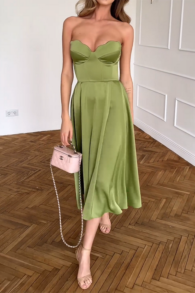 Mireya | Elegancka Sukienka Midi Bez Ramiączek